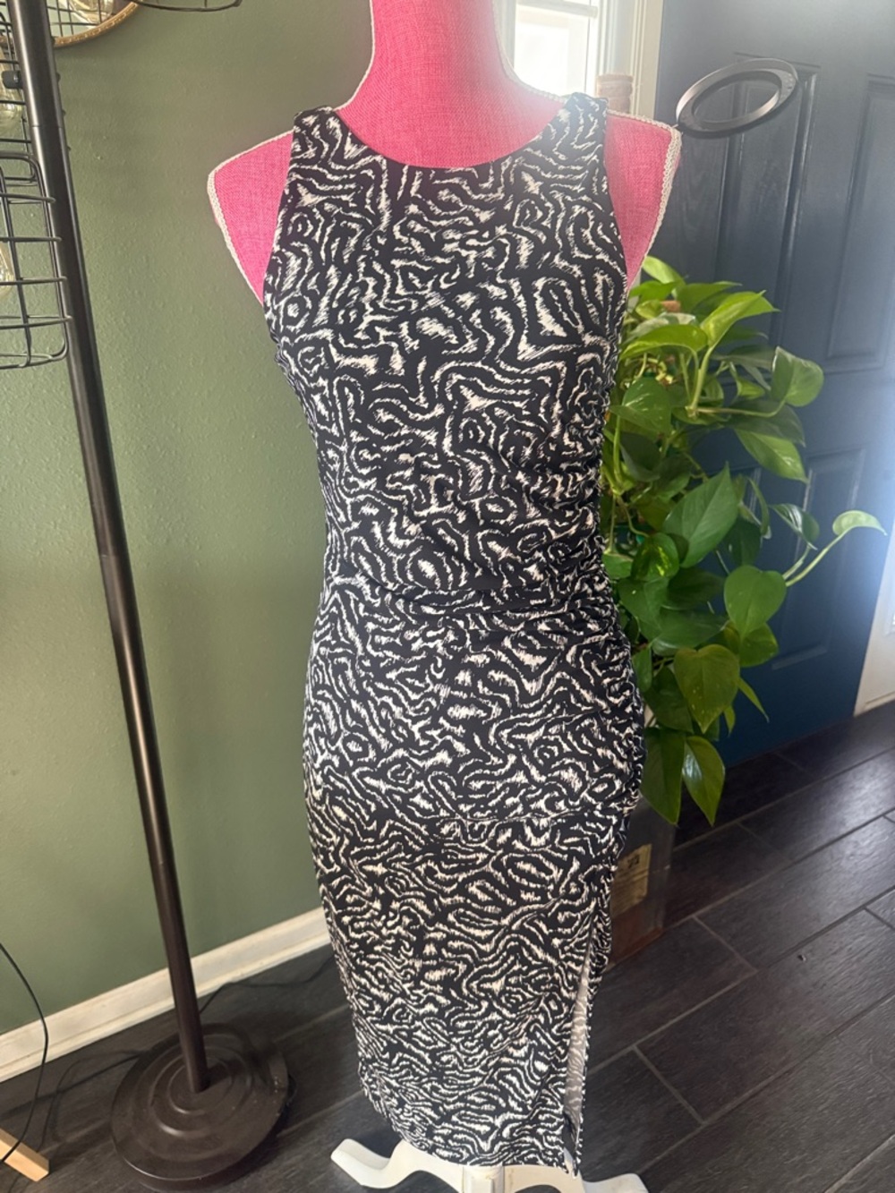 Banana Republic Black and White Patterned Tank Midi Dress